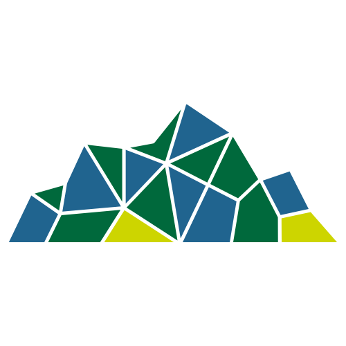 geometric mountain coloured blue, green and yellow